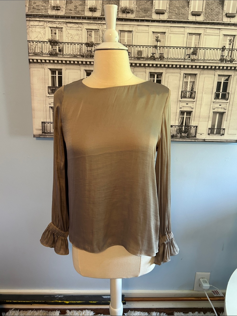 Banana Republic bronze Satin Long-Sleeve Blouse with Ruffle Cuffs